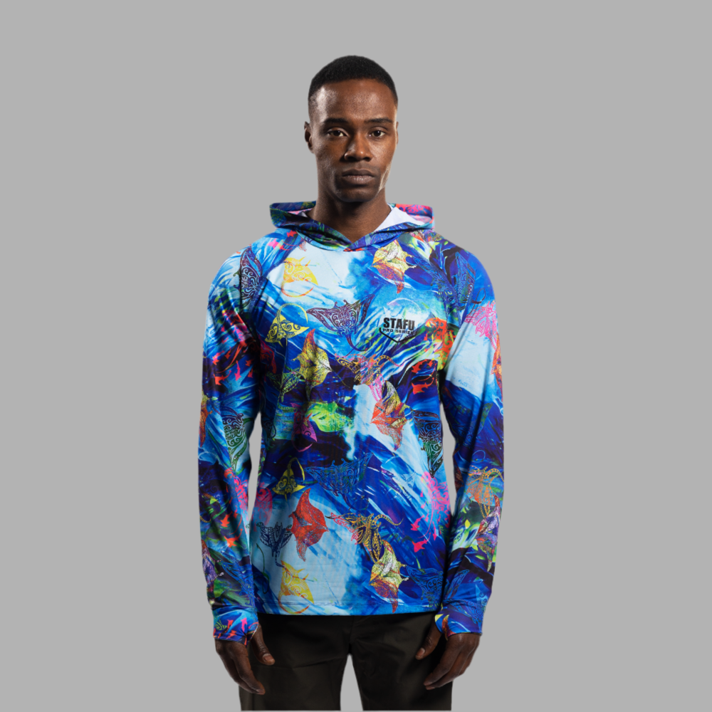 Tasman Men's Hooded Long Sleeve  Colourfull Manta UV Protected Shirt