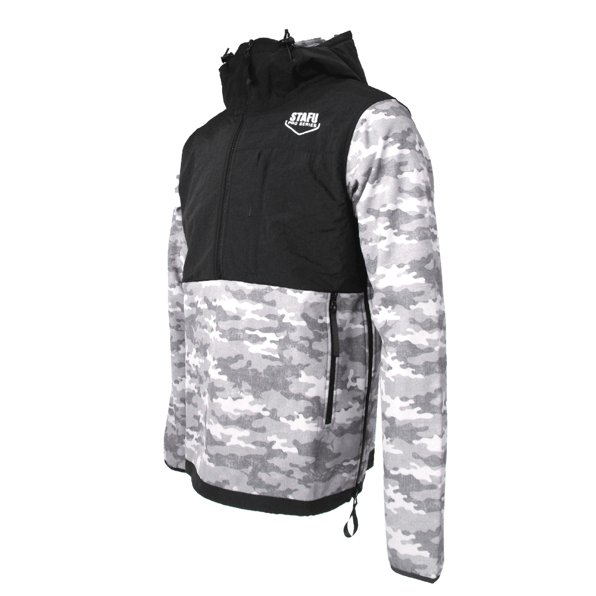 Peak Men's Side Zip Hooded Camo Patterned Black Grey Soft Shell Anorak