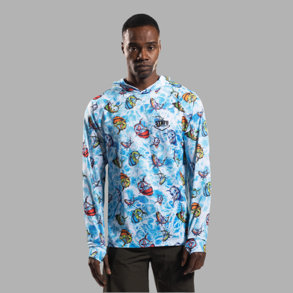 Tasman Men's Hooded Long Sleeve Cartoon Blue UV Protected Shirt