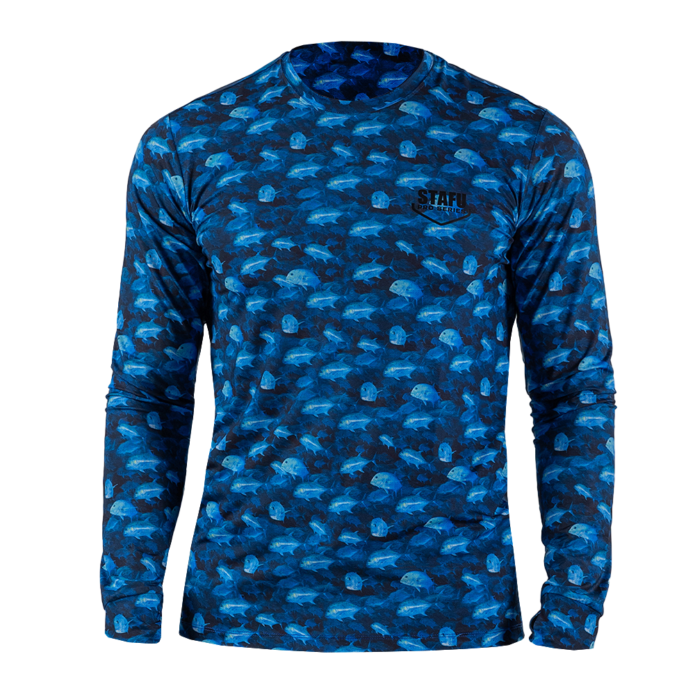 Apex v2 Men's Long Sleeve Crew Neck Fisherman Sailor Blue GT Patterned Black UV Protected Shirt