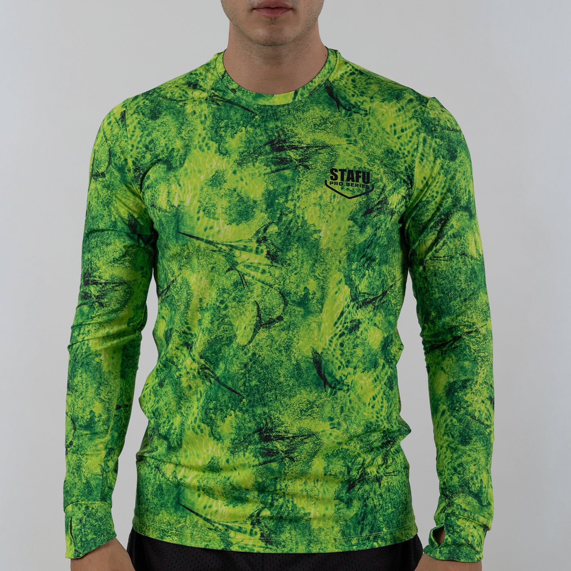 Apex Men's Long Sleeve Crew Neck Fisherman Sailor Marlin Mania Patterned Green UV Protected Shirt