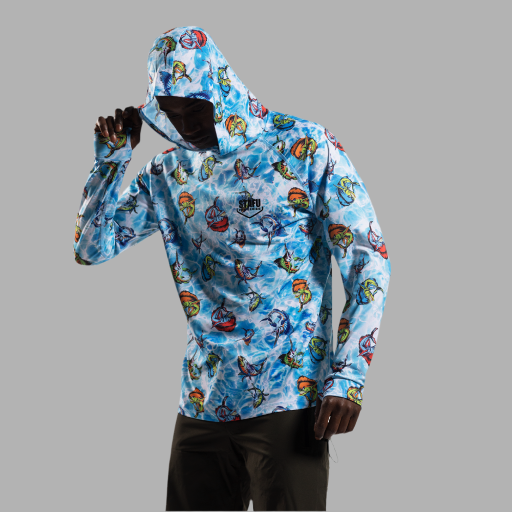 Tasman Men's Hooded Long Sleeve Cartoon Blue UV Protected Shirt