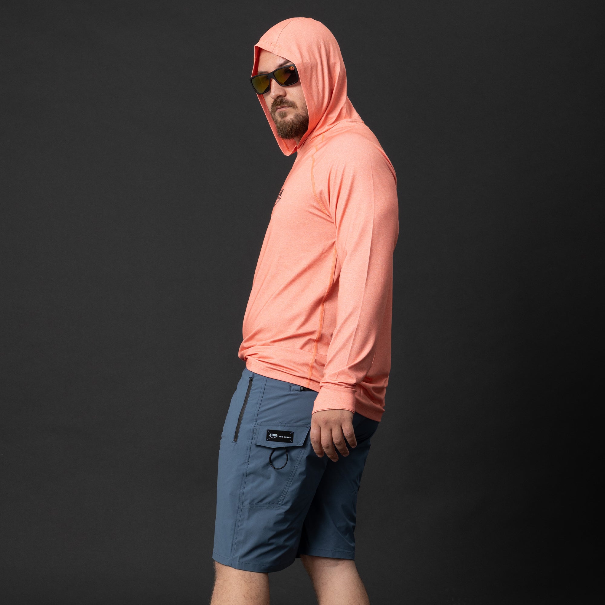 Cyclone Erkek Kapüşonlu Uzun Kollu Balıkçı, Denizci Somon Renk UV Korumalı T-Shirt
