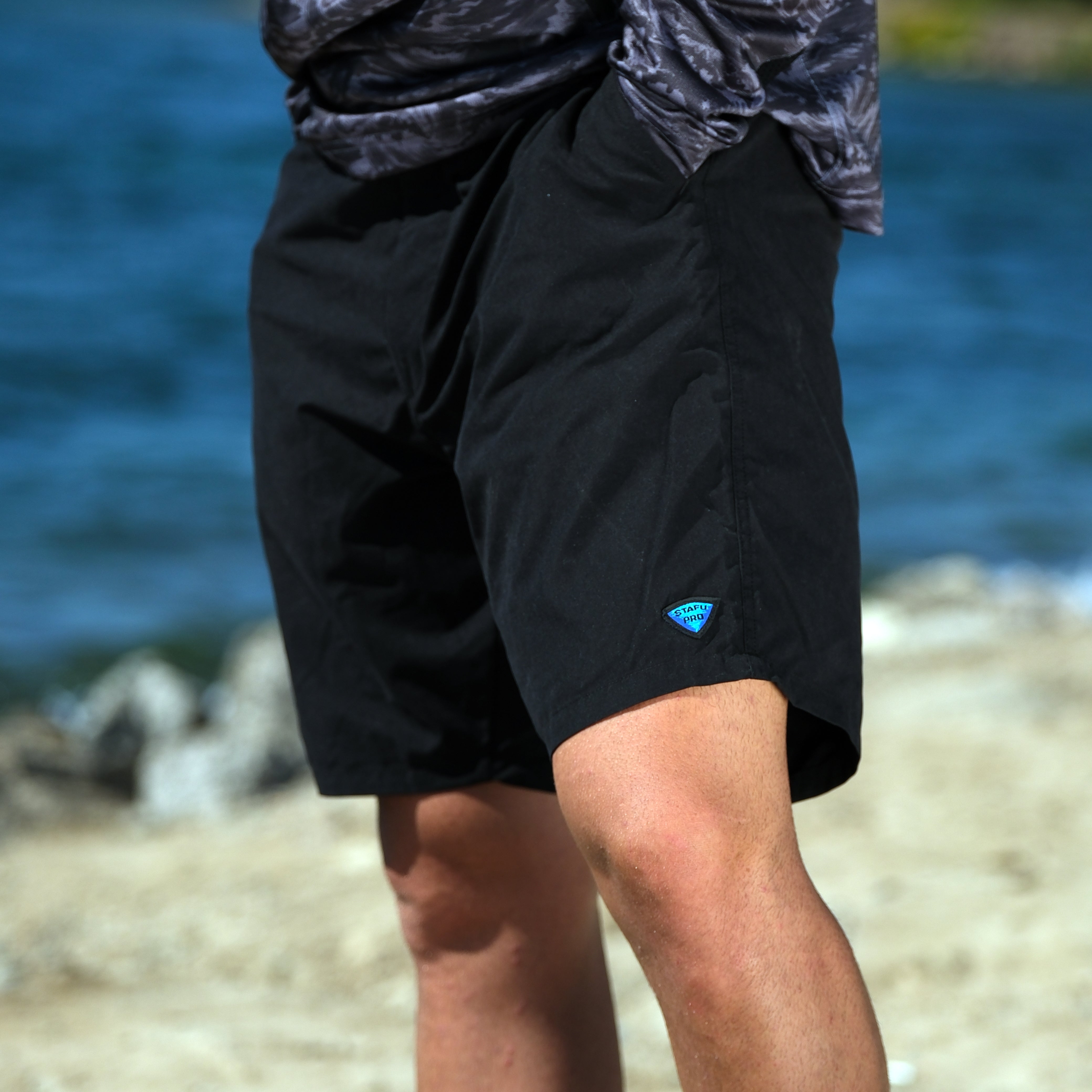 Andaman Men's Adjustable Waist Fisherman Sailor Black Short