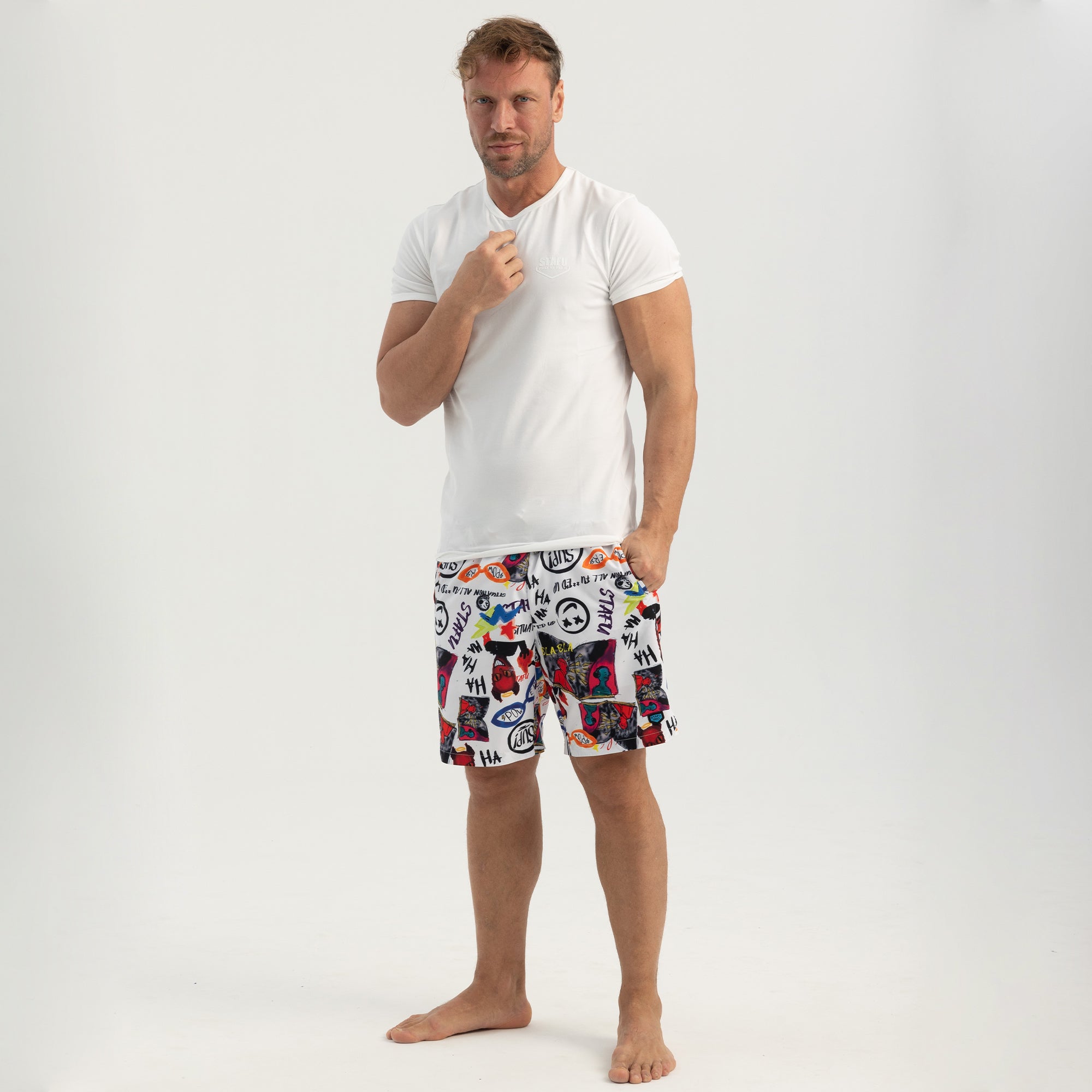 Salty Dog V3 Men's Fast Drying Devil Patterned White Swimshort