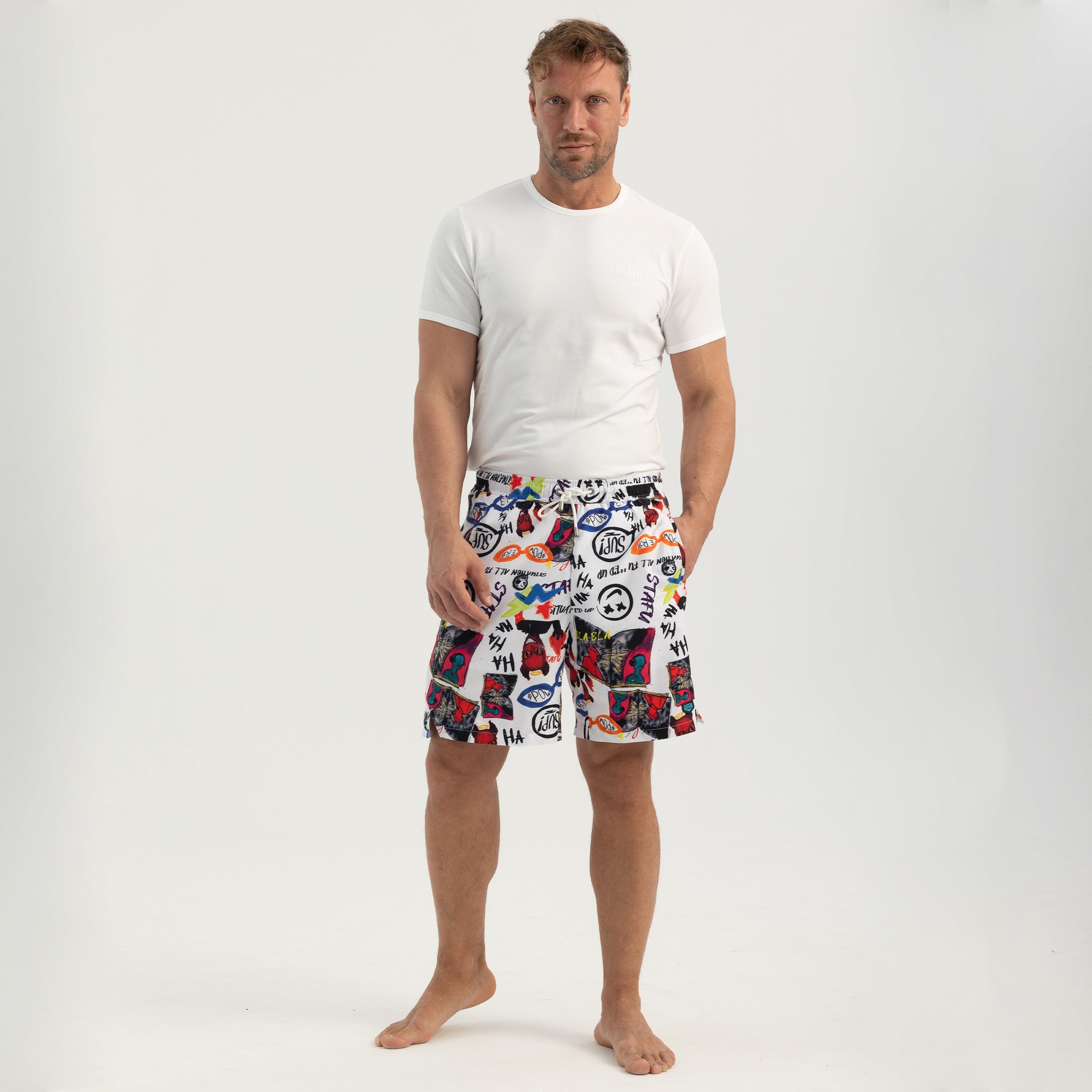 Salty Dog V3 Men's Fast Drying Devil Patterned White Swimshort