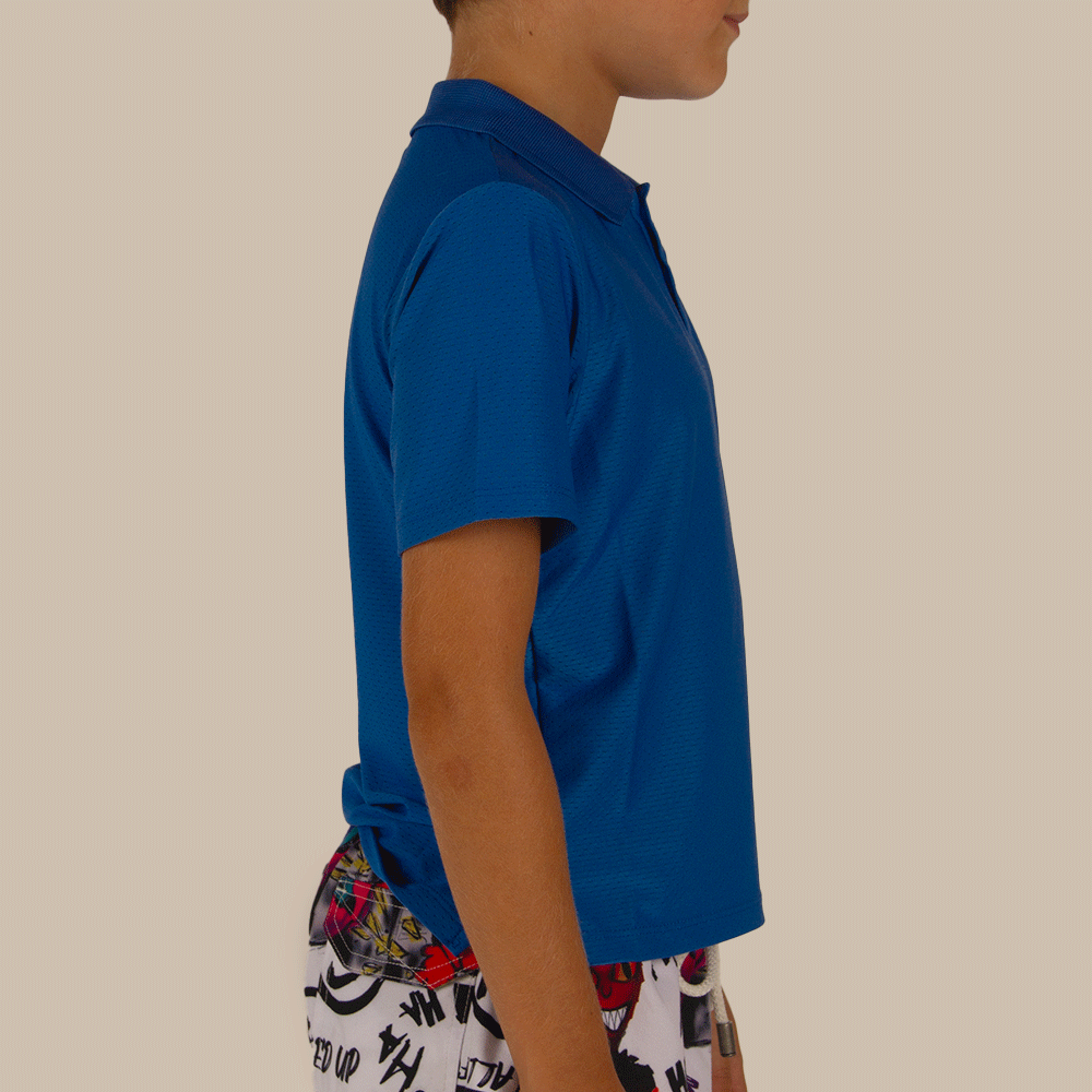 League Air Junior Perforated Short Sleeve Fisherman Sailor Blue UV Protected Polo Shirt