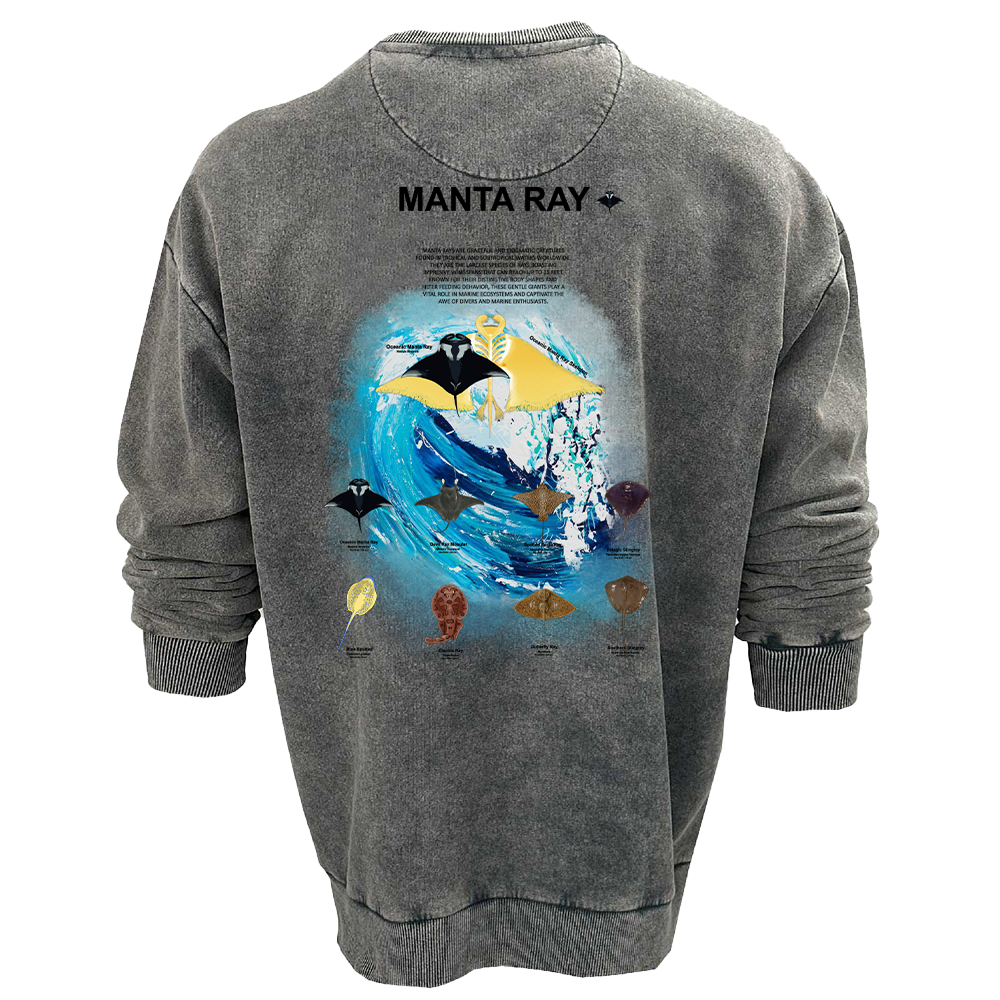 Old Bastard Crew Neck Long Sleeve Acid Wash Sweatshirt - Manta - Grey