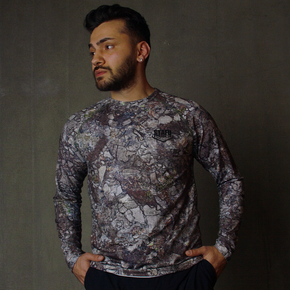 Orlok Men's Crew Neck Long Sleeve UV Protected Shirt -  Dark Stone Camo