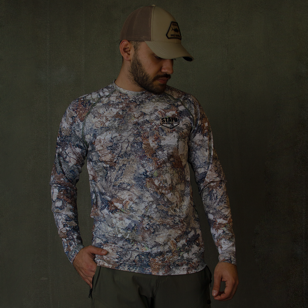 Orlok Men's Crew Neck Long Sleeve UV Protected Shirt -  Lime Stone Camo