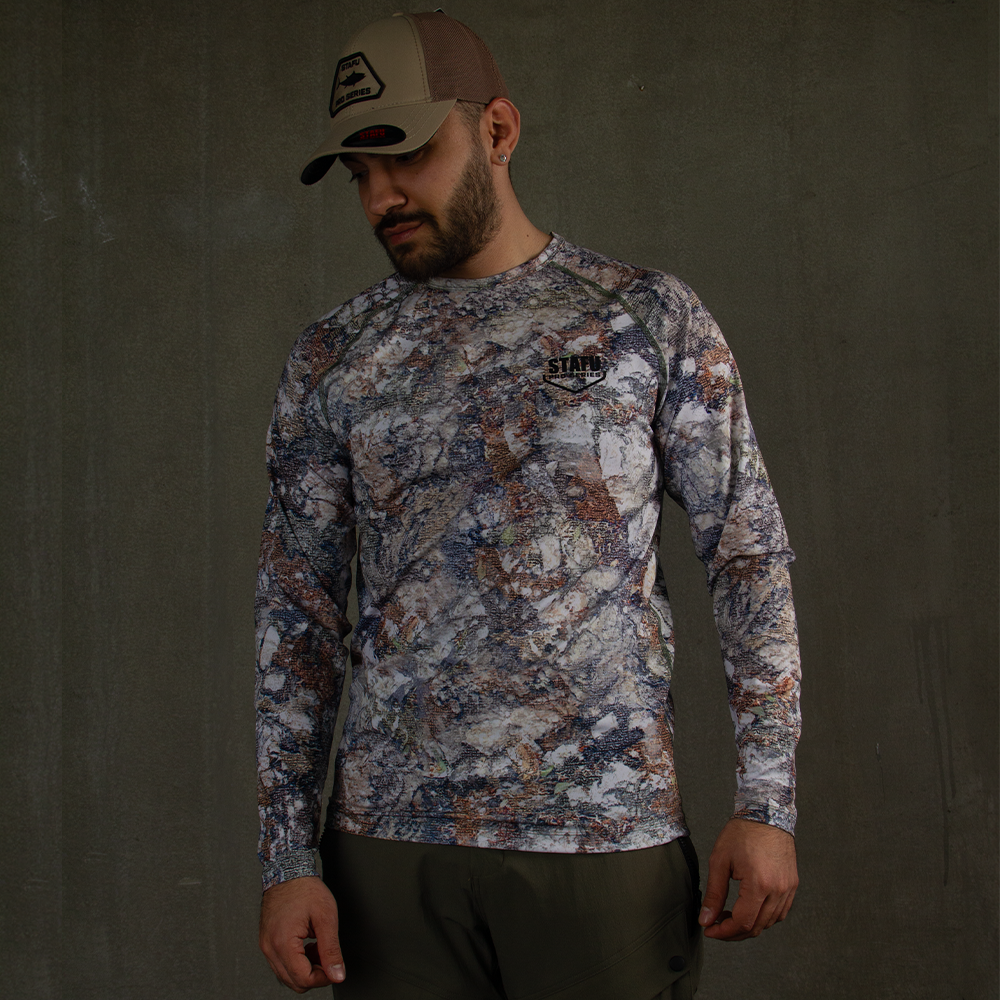 Orlok Men's Crew Neck Long Sleeve UV Protected Shirt -  Lime Stone Camo