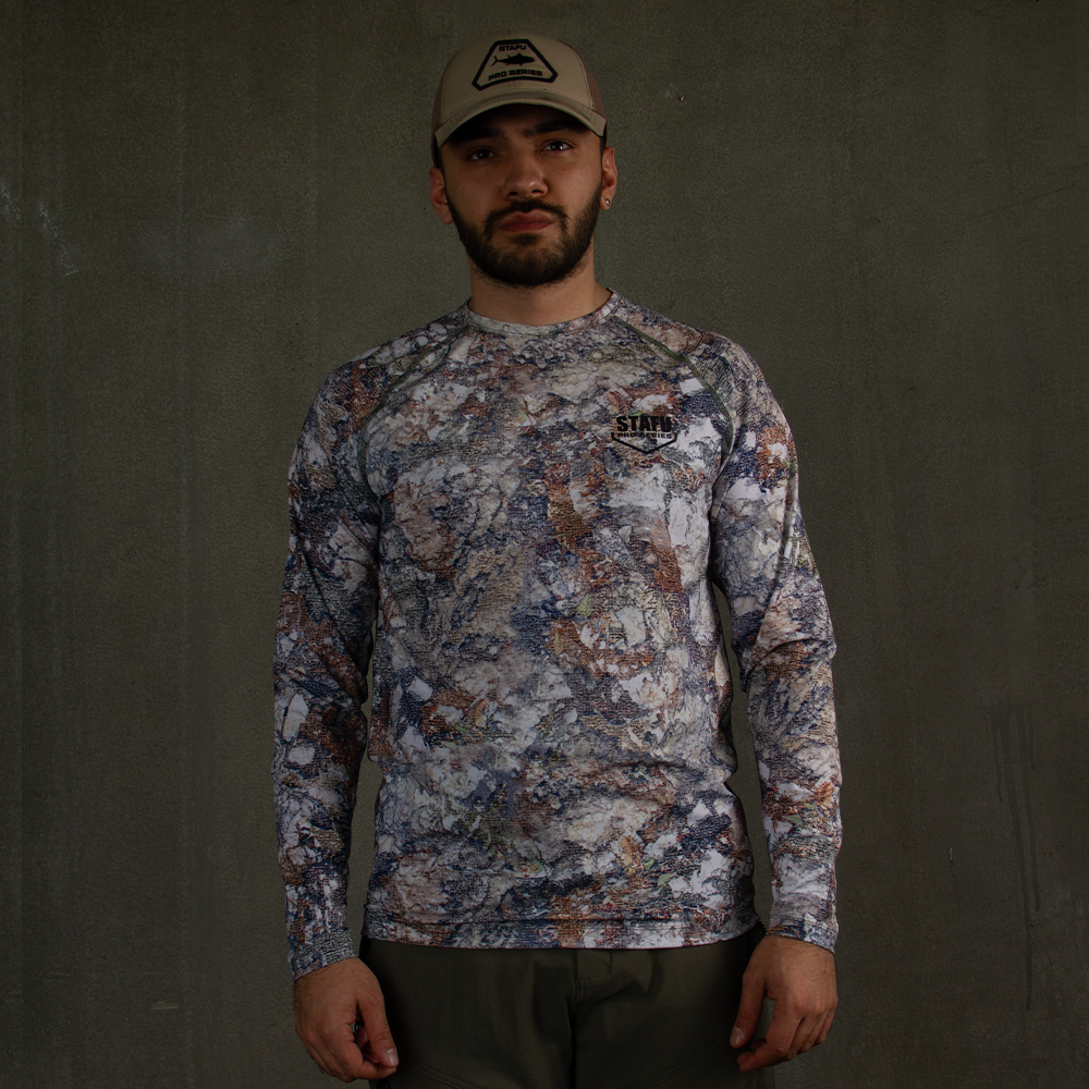 Orlok Men's Crew Neck Long Sleeve UV Protected Shirt -  Lime Stone Camo