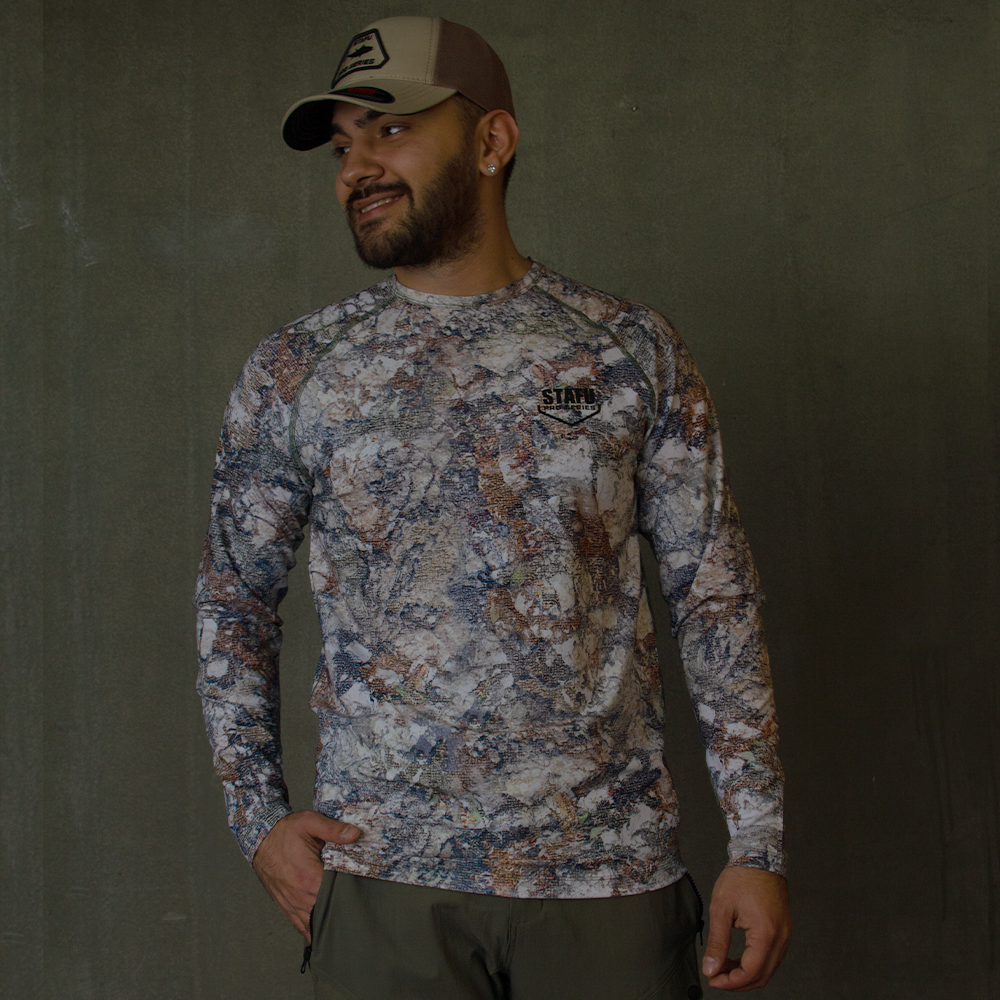 Orlok Men's Crew Neck Long Sleeve UV Protected Shirt -  Lime Stone Camo