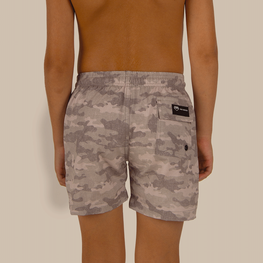 Salty Dog Junior Fast Drying Camo Patterned Brown Swimshort