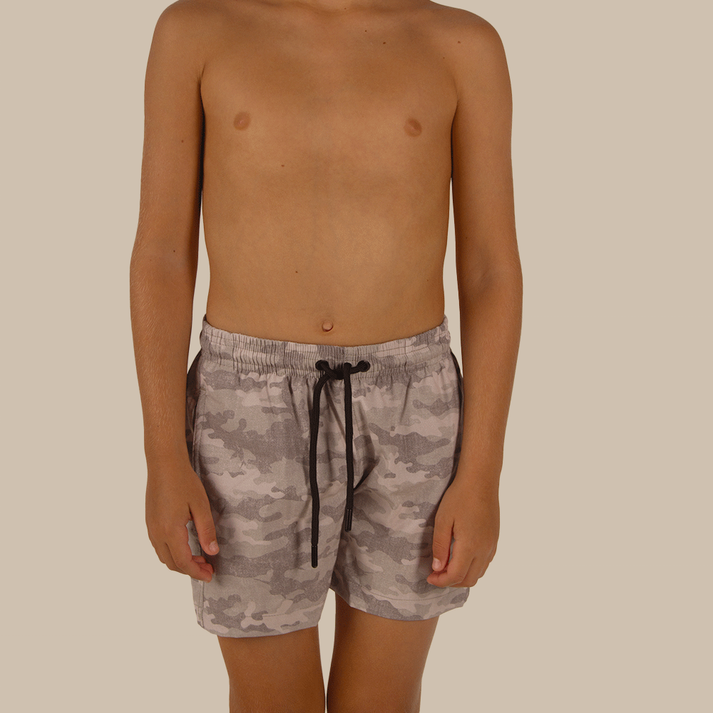 Salty Dog Junior Fast Drying Camo Patterned Brown Swimshort