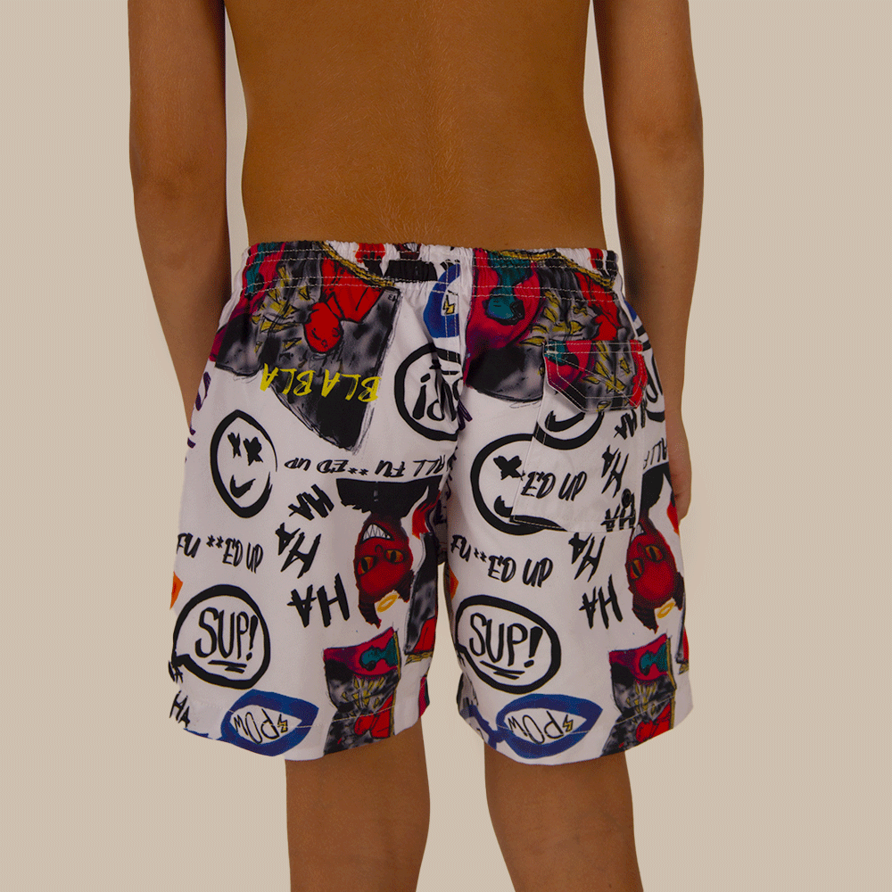 Salty Dog Junior Fast Drying Devil Patterned White Swimshort