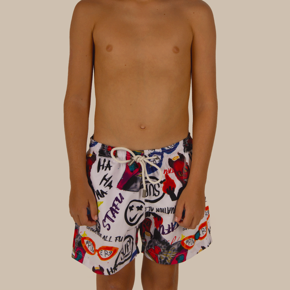 Salty Dog Junior Fast Drying Devil Patterned White Swimshort