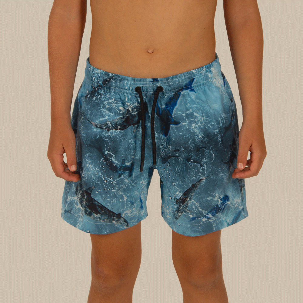 Salty Dog Junior Fast Drying Shark Patterned Blue Swimshort