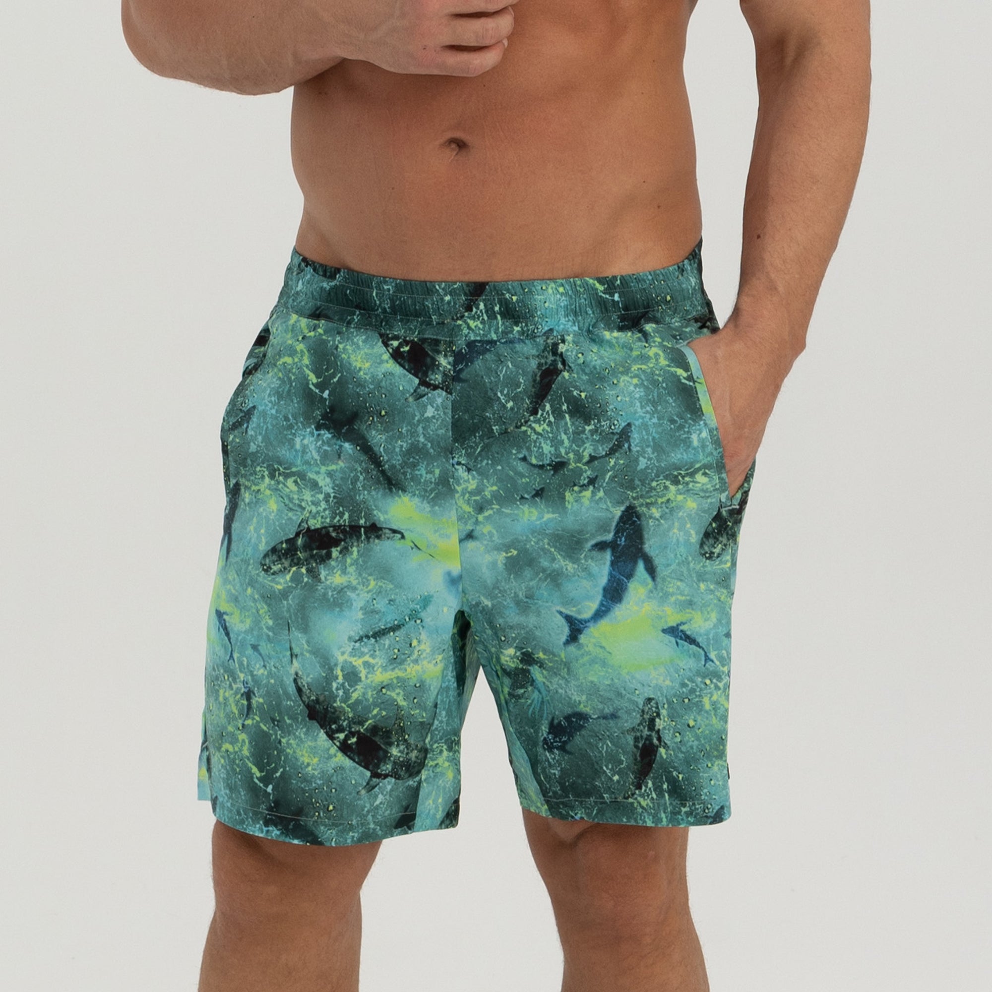 Salty Dog v2 Men's Fast Drying Shark Patterned Green Lime Swimshort