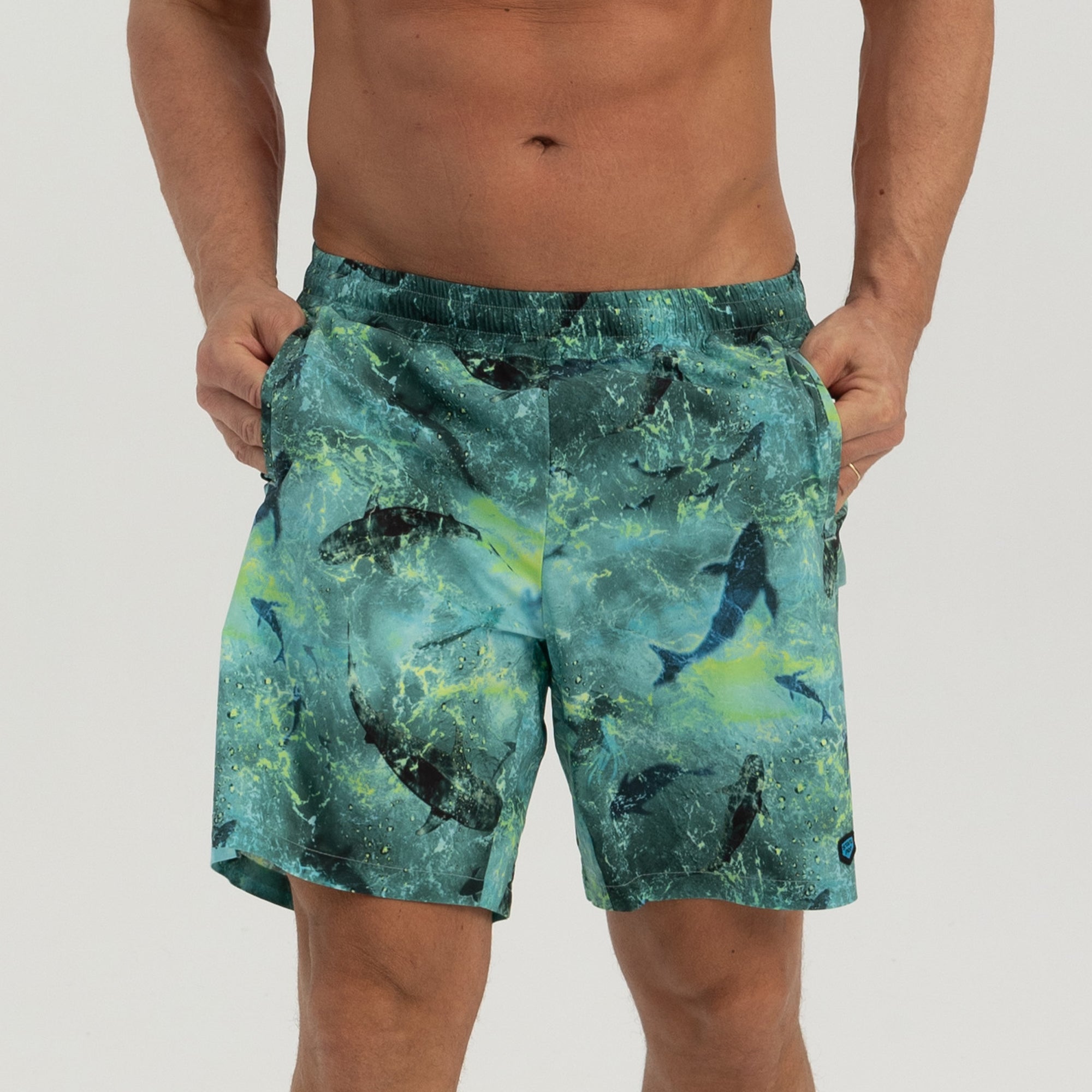 Salty Dog v2 Men's Fast Drying Shark Patterned Green Lime Swimshort