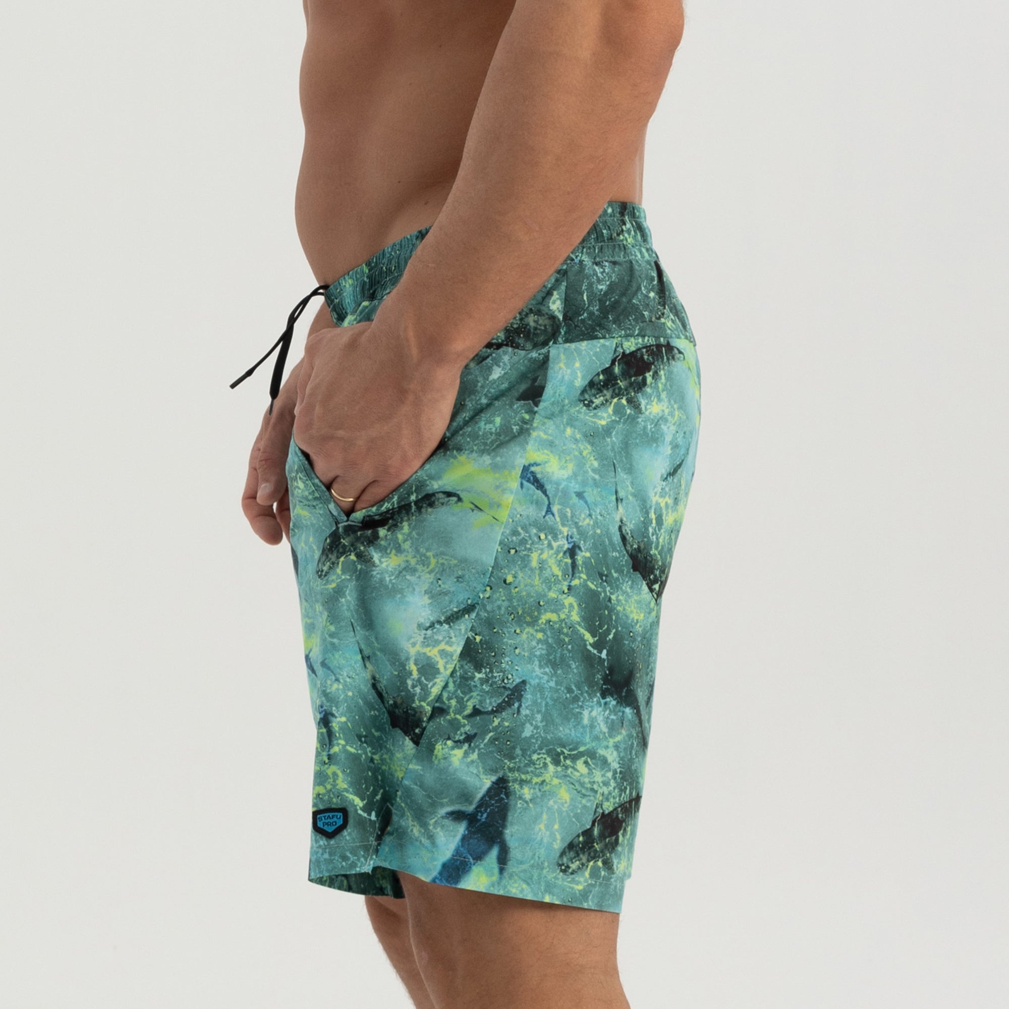 Salty Dog v2 Men's Fast Drying Shark Patterned Green Lime Swimshort