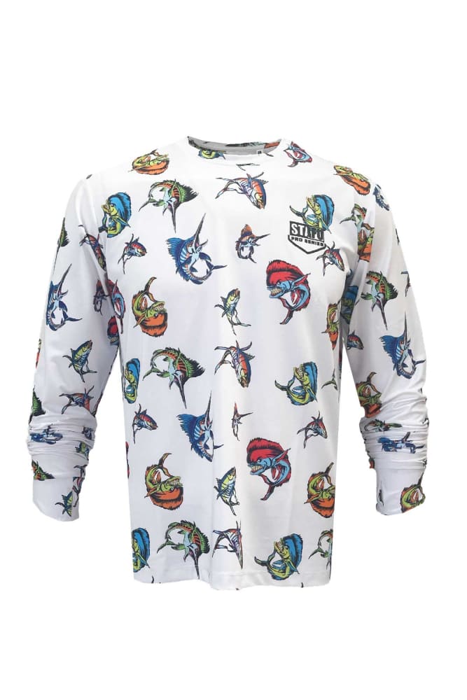 Apex v2 Men's Long Sleeve Crew Neck Fisherman Sailor Cartoon Patterned White UV Protected Shirt