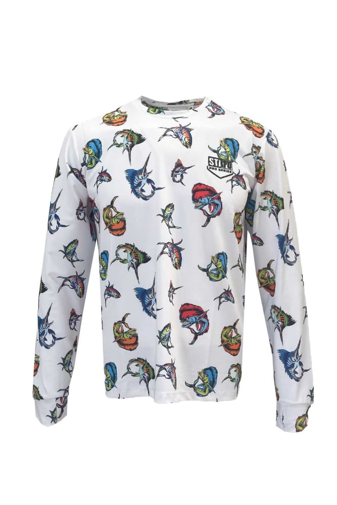 Apex v2 Men's Long Sleeve Crew Neck Fisherman Sailor Cartoon Patterned White UV Protected Shirt