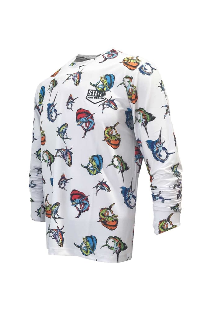 Apex v2 Men's Long Sleeve Crew Neck Fisherman Sailor Cartoon Patterned White UV Protected Shirt