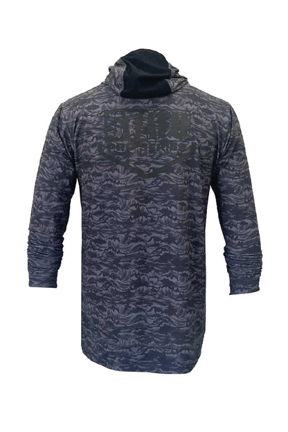 Haka Men's Hooded Long Sleeve Fisherman Sailor Signature Patterned Black UV Protected Shirt