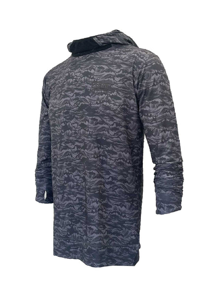 Haka Men's Hooded Long Sleeve Fisherman Sailor Signature Patterned Black UV Protected Shirt