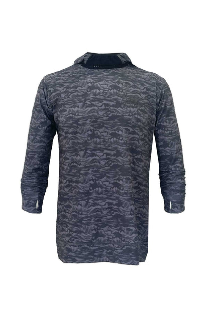 Haka Men's Hooded Long Sleeve Fisherman Sailor Signature Patterned Black UV Protected Shirt