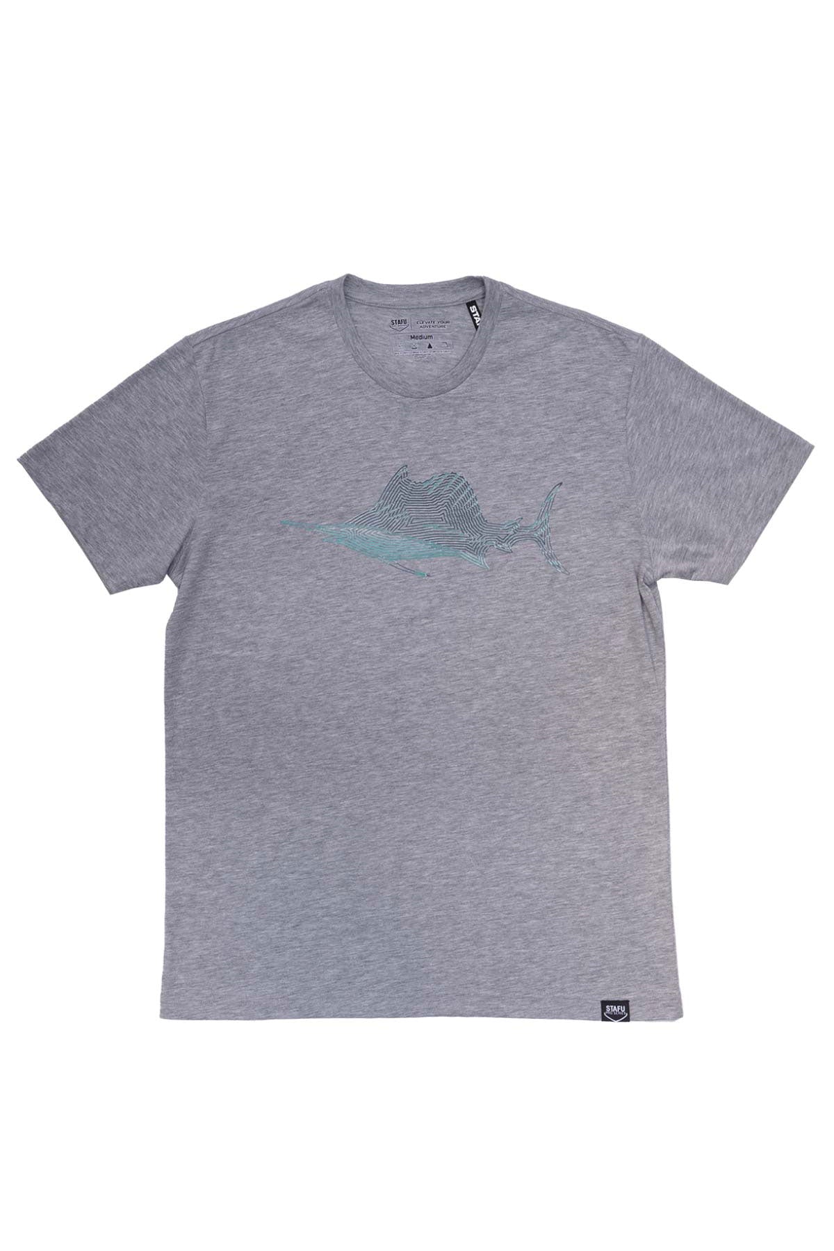 Izo Men's Short Sleeve Crew Neck Swordfish Patterned Grey Basic Shirt