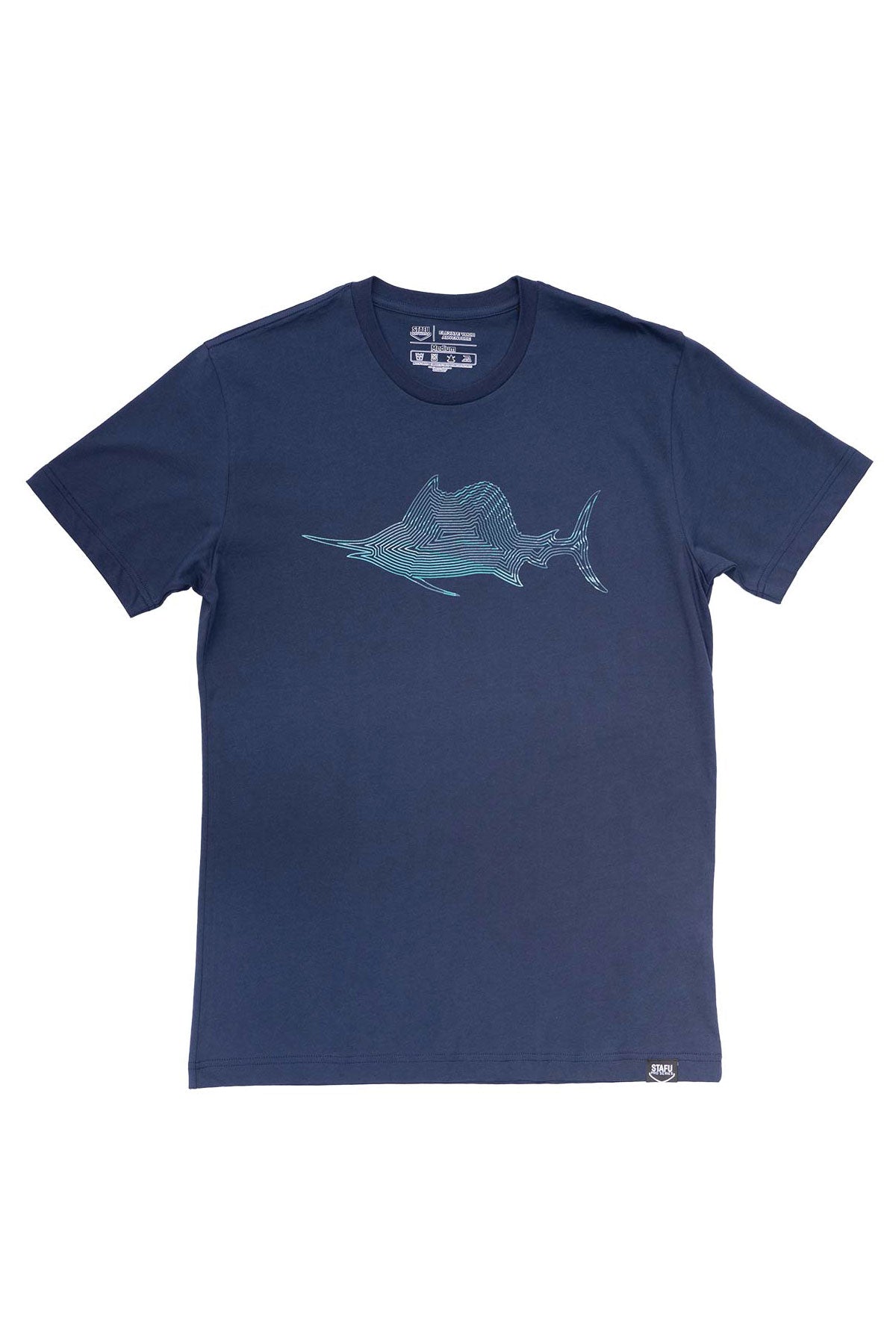 Izo Men's Short Sleeve Crew Neck Swordfish Patterned Navy Basic Shirt