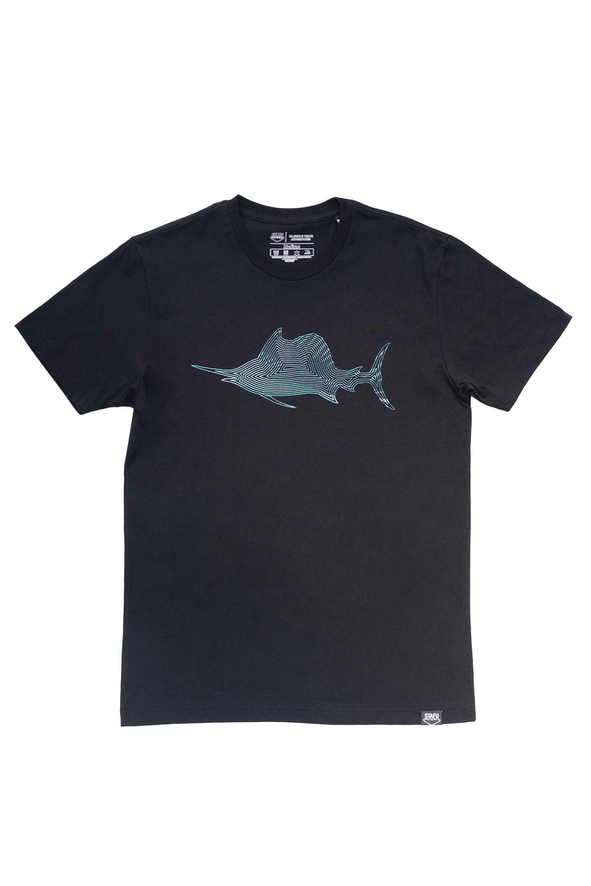 Izo Men's Short Sleeve Crew Neck Swordfish Patterned Black Basic Shirt