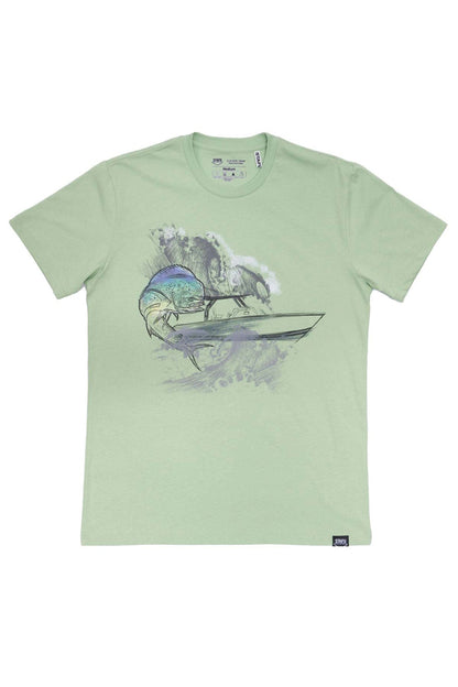 Men's Short Sleeve Crew Neck Angry Mahi Patterned Lime Basic Shirt